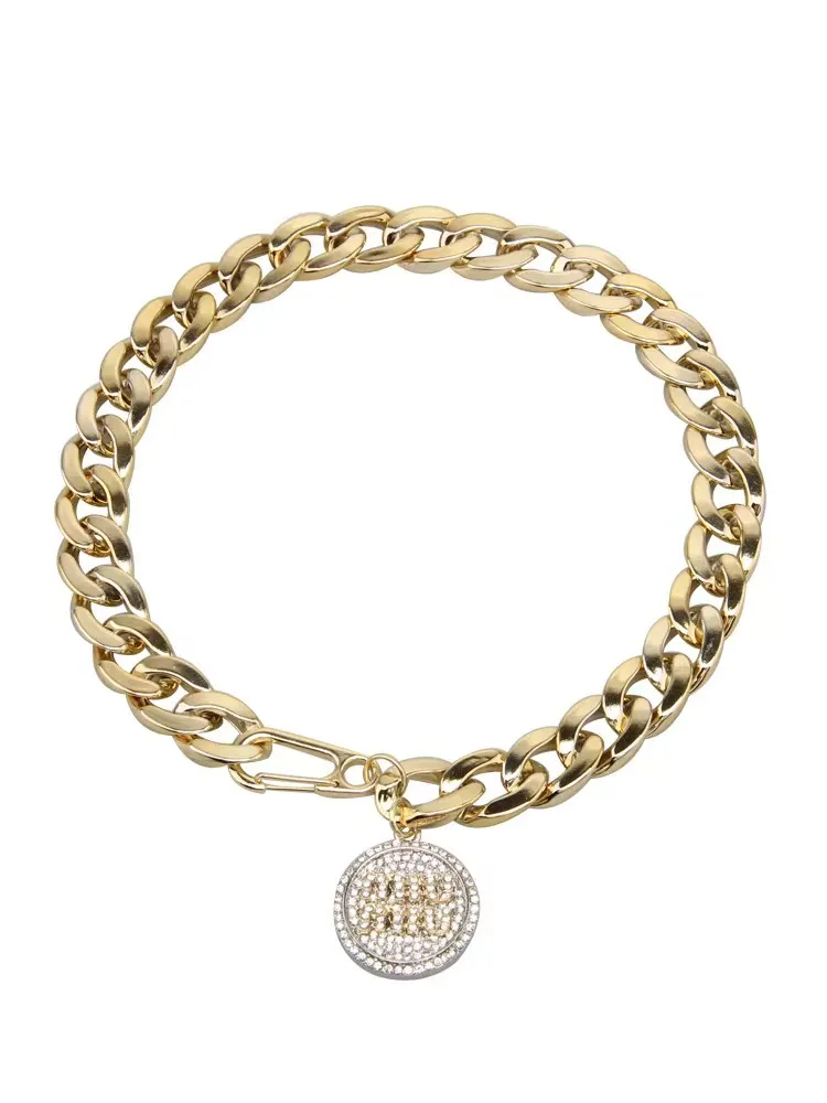 Flash diamant MUI rond marque pendentif collier pour femmes lumière luxe niche alliage chaîne européenne et américaine chaîne de clavicule pour les femmes