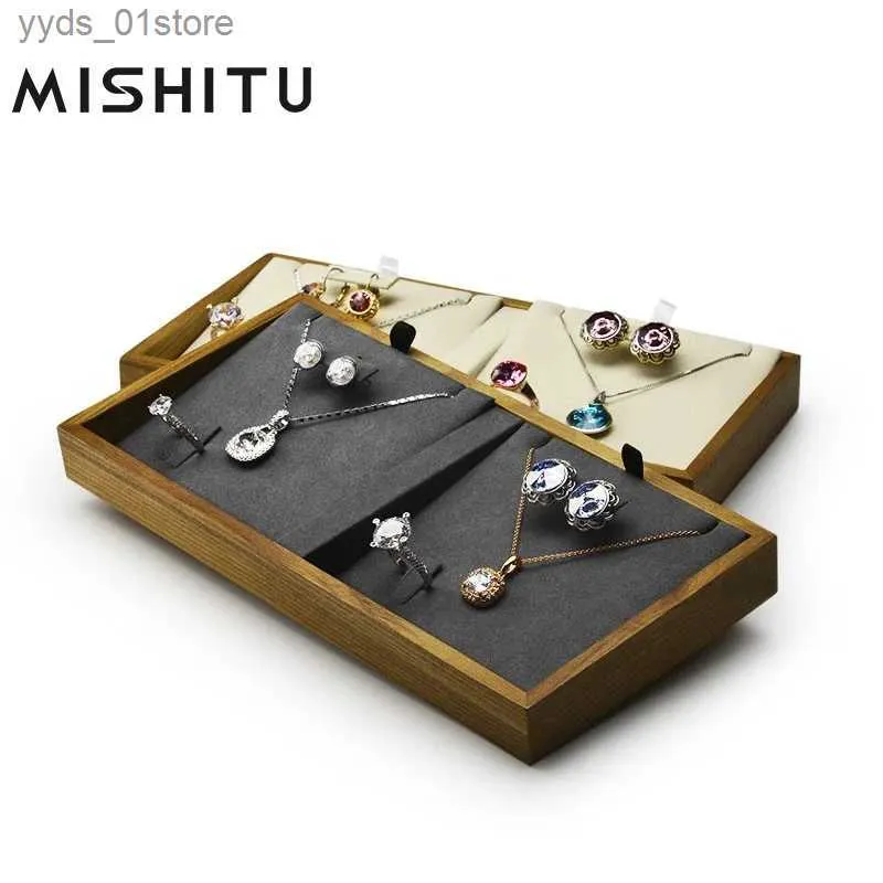 Boîtes à bijoux MISHITU accessoires d'affichage en bois massif plateau d'affichage de bijoux perles de diamant nu plaque d'affichage main chaîne papeterie bijoux plateau boîte L240323