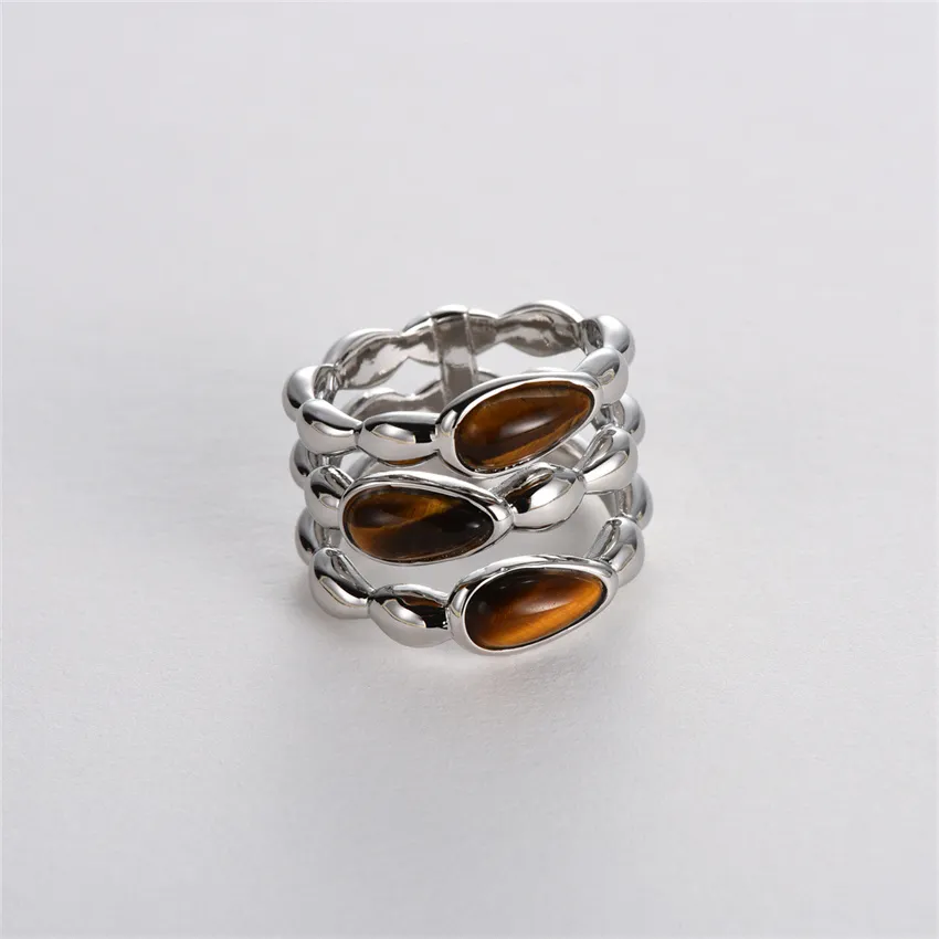 Fashion Vintage Three-Dimensional Inlaid Natural Tiger Eye Stone Ring For Women's Light Luxury High-End Jewelry Charm Trend