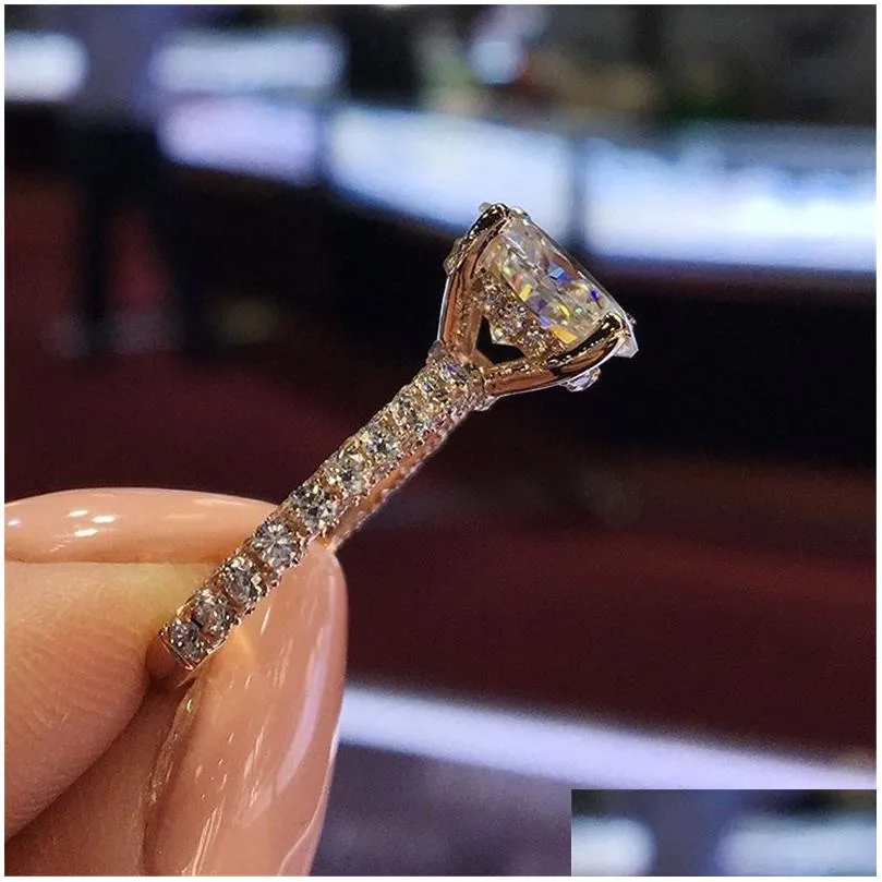 Кольцо-пасьянс, сверкающее кольцо из стерлингового серебра 925 пробы, заполненное золотом 14 карат, белый, синий сапфир, бриллиант, обручальное свадебное кольцо, ювелирные изделия, Прямая доставка, Dhyam