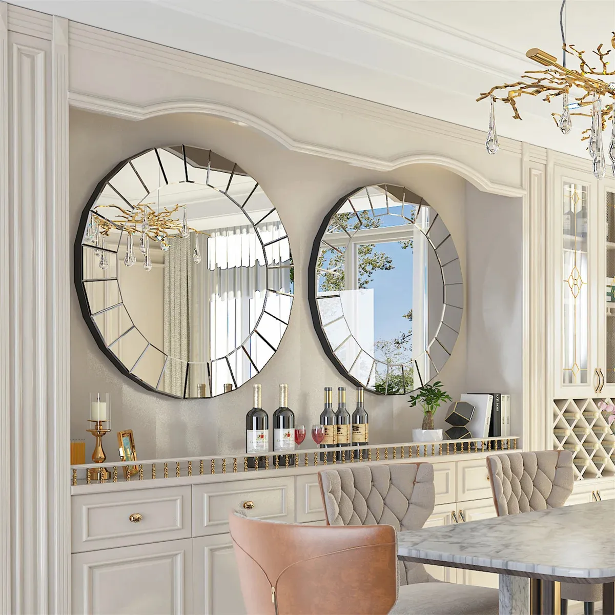 Grands miroirs décoratifs ronds Cricle, pour décoration murale, miroir orné vénitien Antique, chambre à coucher, salle de bains, salon, 315, 240322