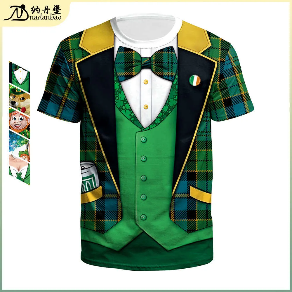 Primavera/verão Nova Irlanda Saint Patricks Day Digital Impresso Camiseta de Casal com Pescoço Redondo