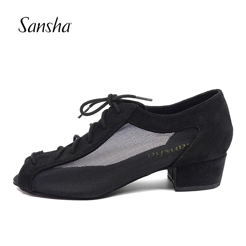Boots Sansha 2022 Nouvelles femmes Chaussures de danse latine 3,5 cm Hauteur talon noir Salsa Tango Chaussures de danse pour filles Ladies BR132127MF