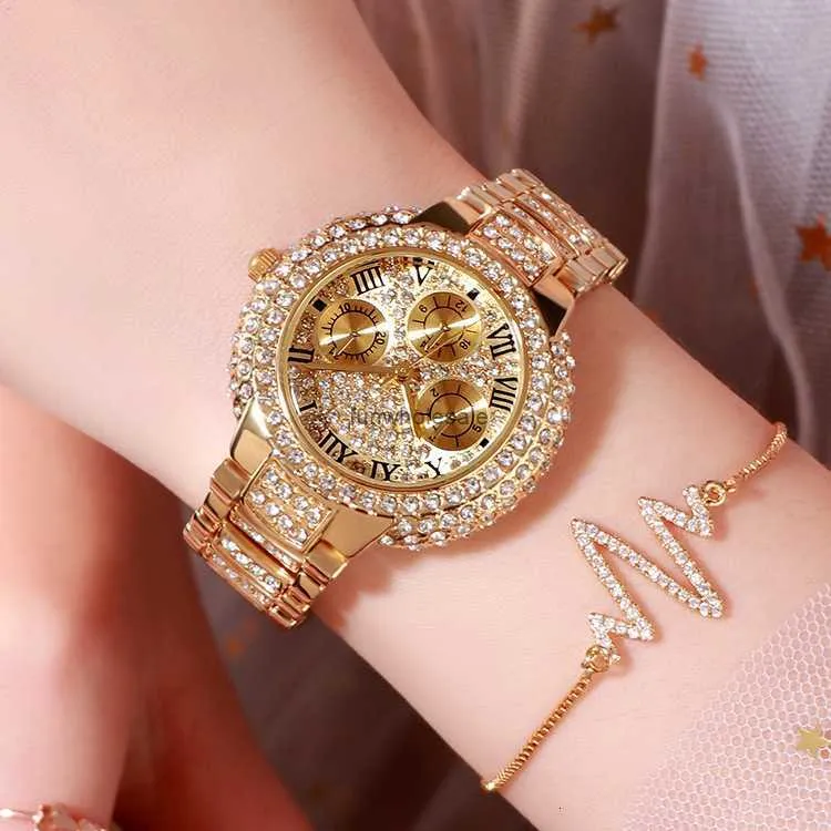 BW Elegante pols Nieuwe armband set horloge zelf bediend drie oogset volle diamant zilverpoeder 8093