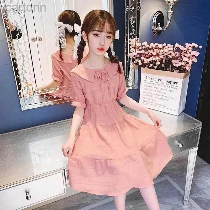 Abiti da ragazza 2024 Ragazze per il tempo libero Abbigliamento estivo Stile coreano di moda Elegante abito da principessa per feste Abbigliamento per bambini 2-14 anni 24323