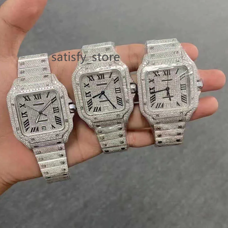 Custom Luxury Men Watches Iced Moissanite Diamonds Bekijk automatische instelling Hip Hop Stijlvolle arbeidskosten voor elke diamant