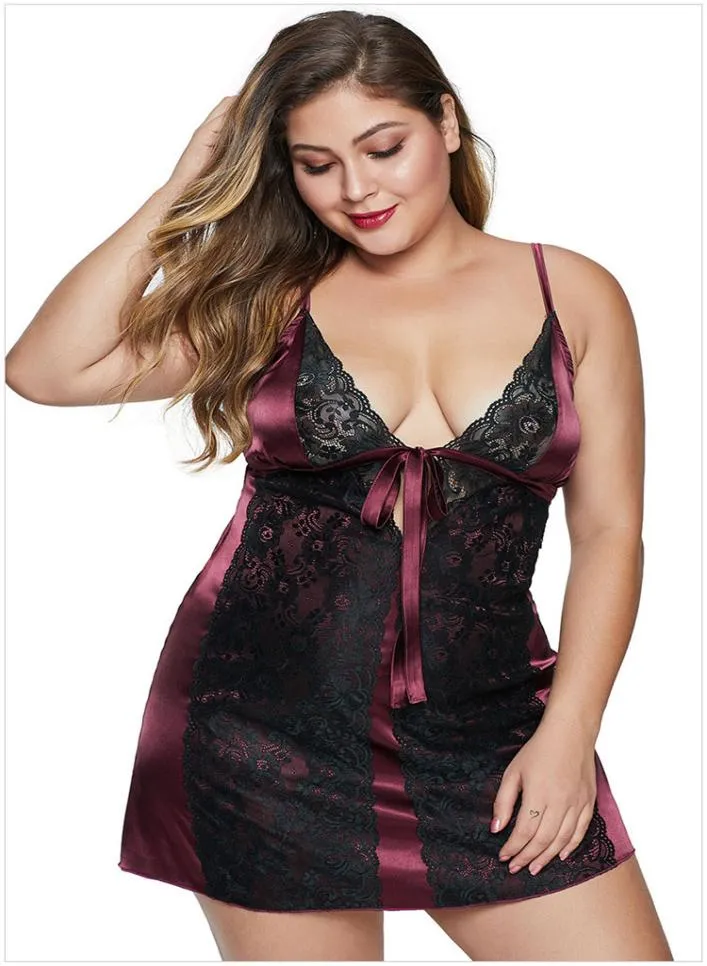 Xl xxl xxxl 5xl Plus size Satin Satin Chemise z koronkowymi seksownymi kobietami 039s bielizna intymna seksowna nocna odzież nocna bieliznę DL8466774