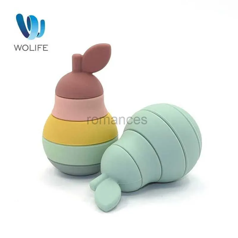 Sorting Nesting Stacking toys Stacked fruit shaped silicone educational without bisphenol A cute apple pear design suitable for childrens brain development 24323