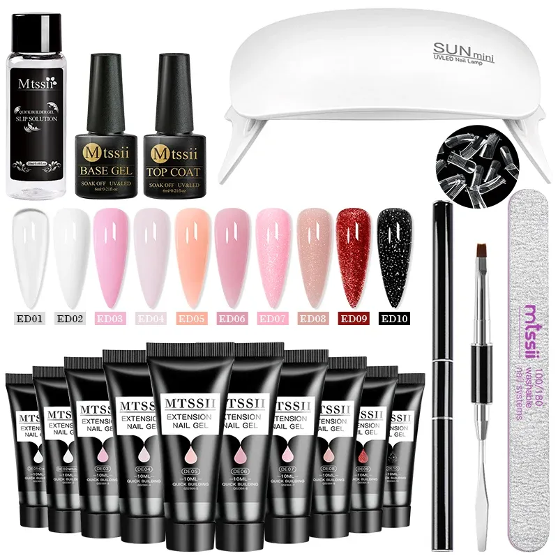 Kits pregos Extensão Gel UV Conjunto para Finger French 10ml Extensão rápida Gel Mergulhe o gel de manicure da arte com base com o kit de casaco superior da base