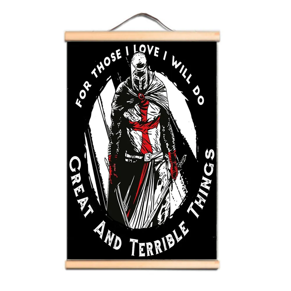 Knights Templar Wall Hanging Banner Vintage Painting Farmhouse Home Decor - Armor Warrior Scroll Print Poster Landscape Wall Art Pictures Living Room CD34
