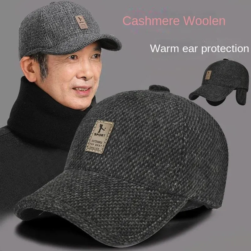Middle-aged Elderly Dad Baseball Cap Thickened Men Hat Winter Dad Windproof Caps Thickened Warm Ear Protection Cap Free Shipping