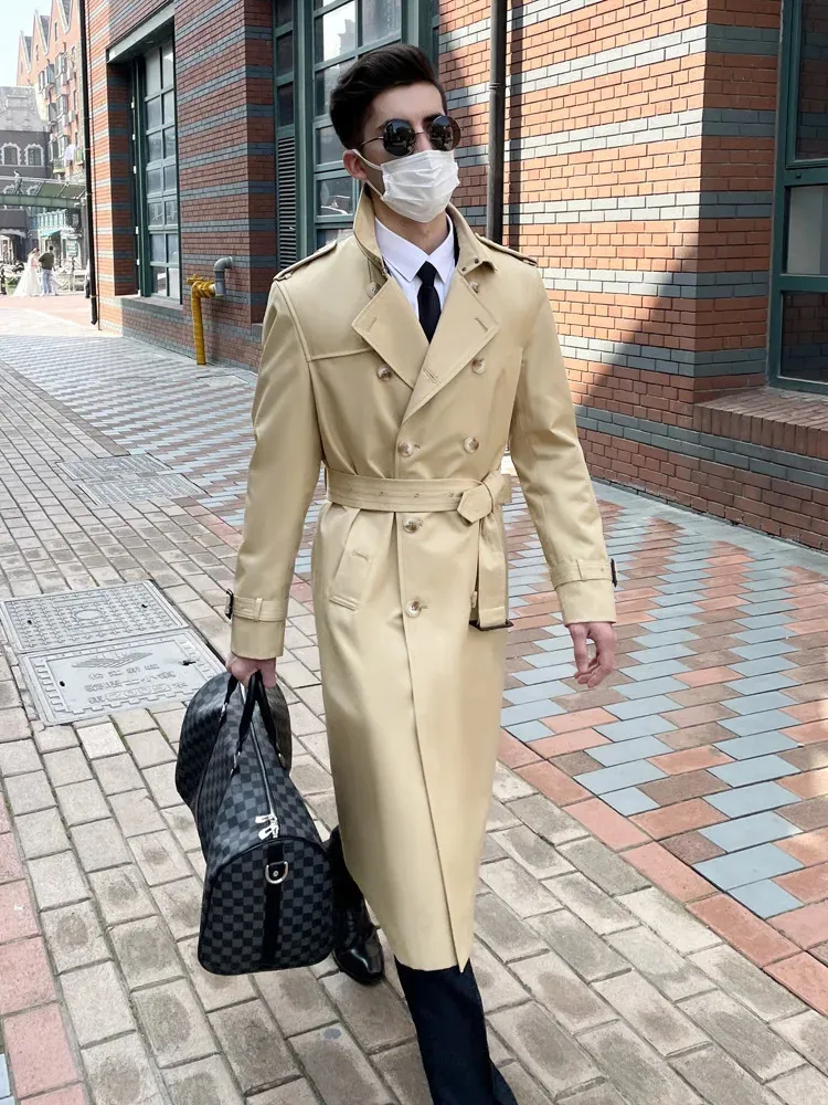 Super Long Windbreaker Rainproof Trench Coat Mens Honey