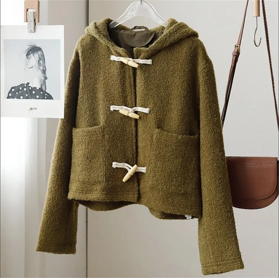 토트*나 여자 녹색 트위드 재킷 코트