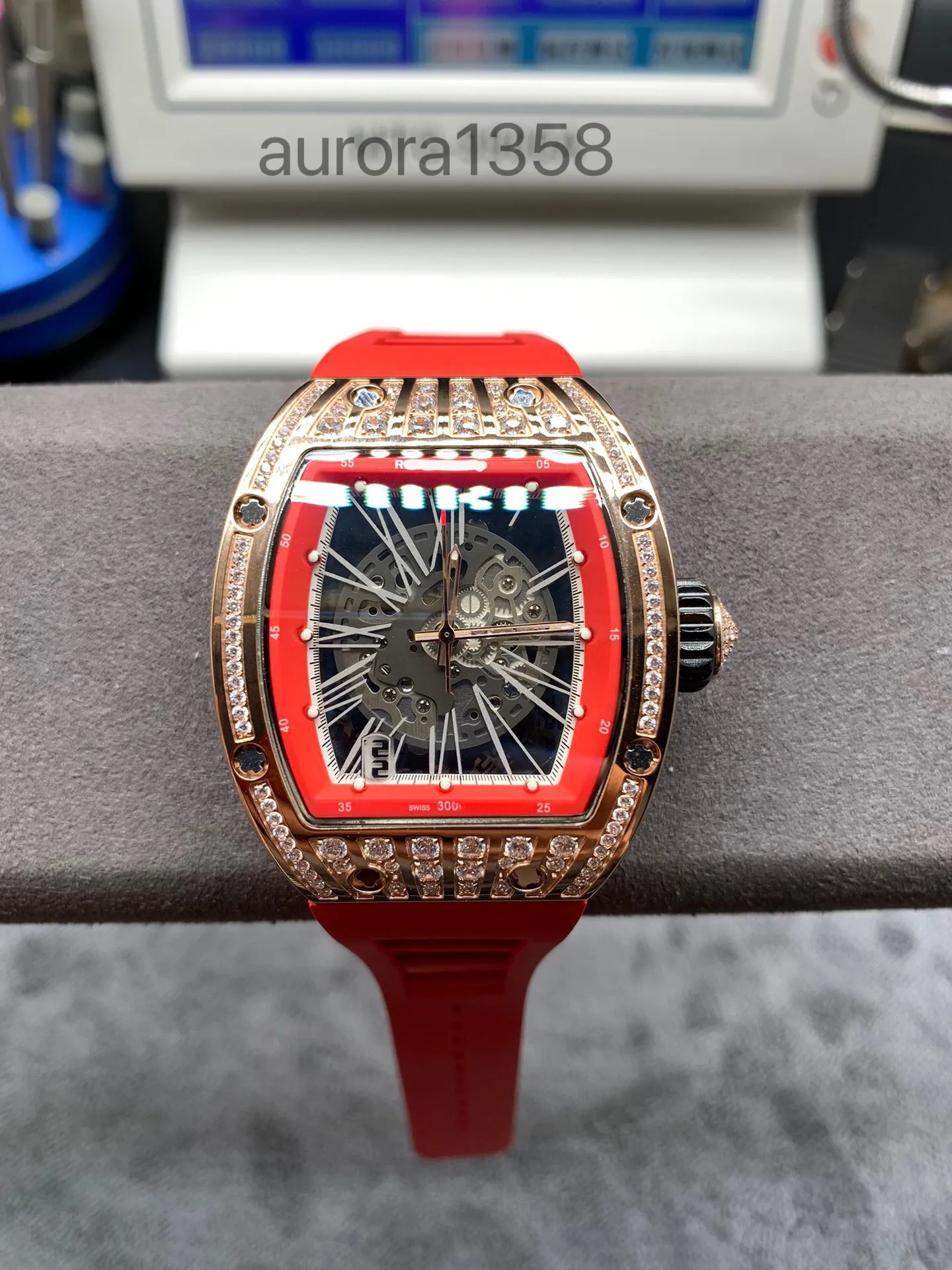 RM Wrist Watch Diamond Wristwatch سلسلة الساعات الوظيفية الألياف الكربونية الأصلية للثلوج الماس الآلي ميكانيكي الرجال ساعة RM3502 مع أو