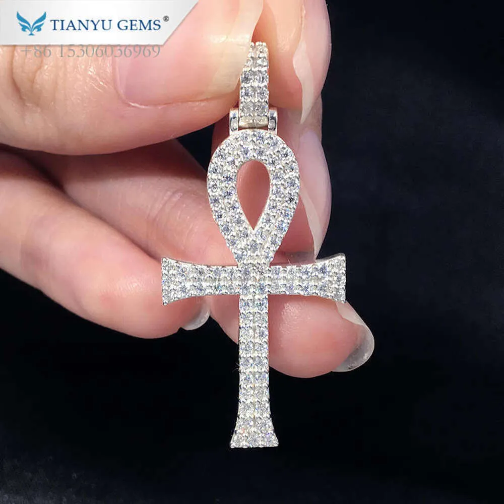 Tianyu Jewelry Hip Hop Personalized Custom Name Engraved Mossanite Cross Moissanite 14K Solid Gold Ankh Pendant For Necklace