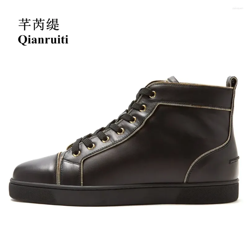 Casual Schoenen Qianruiti Collectie Mannen Lederen Lace-up Hoge Top Mannelijke Outdoor Schoeisel Sneakers Plus Size EU39-EU47