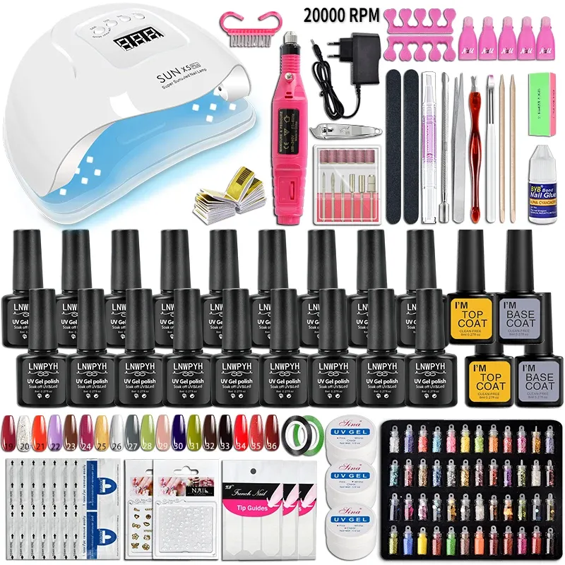 Kits Kit Kit UV LED LED Dryer مع 18/12 PCS Nail Gel Polish Kit Soak Off Manicure Tool Set جل طلاء الأظافر.