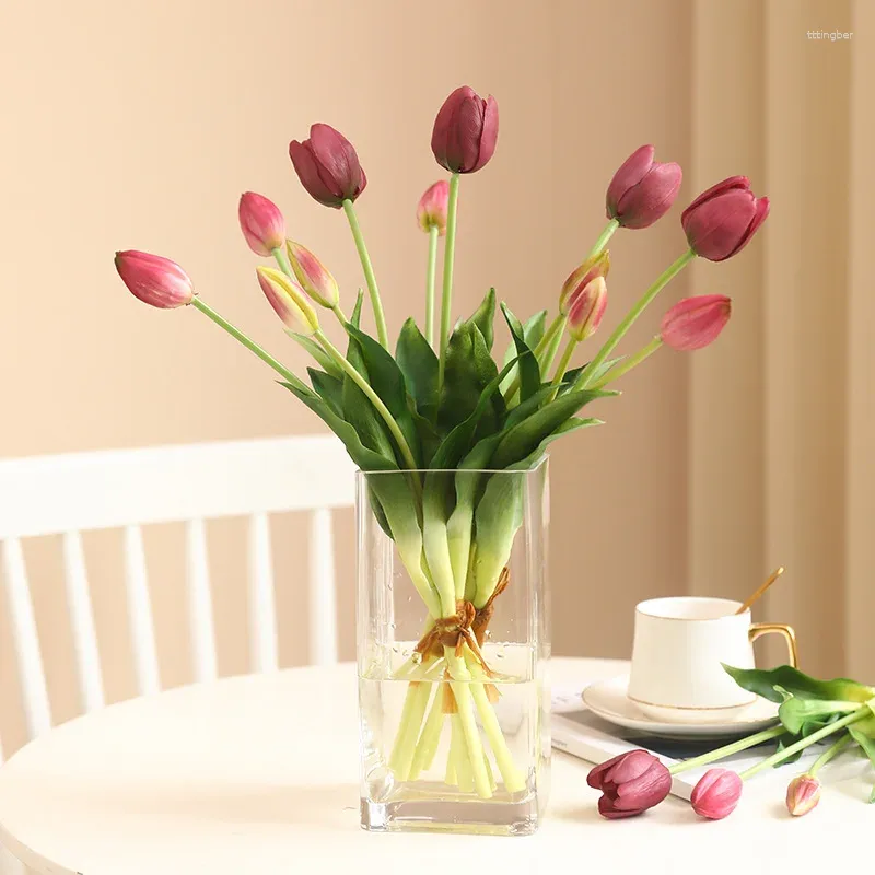 Kwiaty dekoracyjne 3-stabilne lateksowe tulipany sztuczne kwiaty dekoracja domu flores sztuczny bukiet dotykowy
