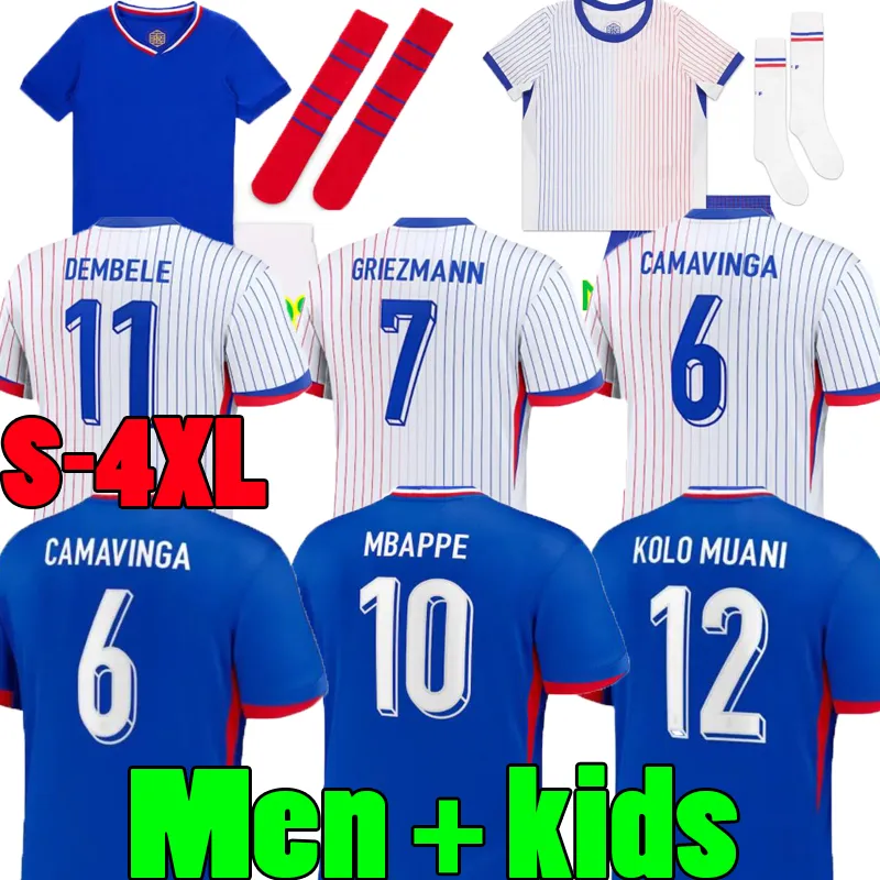 XXXL 4XL 2024 25 FAN Французский футбольный трикотаж BENZEMA GIROUD MBAPPE GRIEZMANN SALIBA PAVARD KANTE Maillot De Foot Equipe Женский детский комплект трикотажа Домашняя футбольная рубашка на выезде