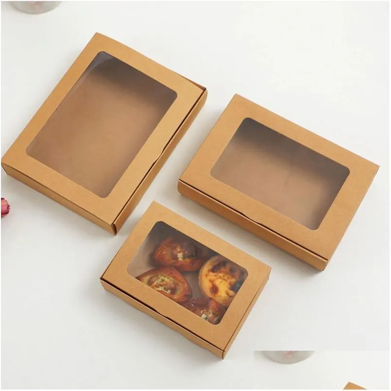 Wrap Prezent Kraft Paper Cake Box Clear Window Party Favor Bakery Opakowanie Nowy rok Świąteczny Dekoracja LX6408 DROP DOSTAWA HOME GARDE OTIEM