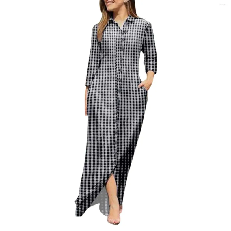 Casual Dresses V Neck Long Sleeve Robe Dress for Women Plus Size Prints knappar Skjorta Girls Summer