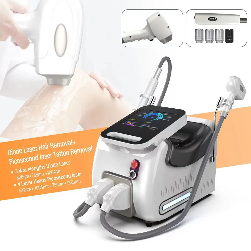 Strong Power Diode Hair Removal Machine 2 in 1 Portable Q Switch Nd Yag Laser Tattoo Removal With 4 Heads Laser