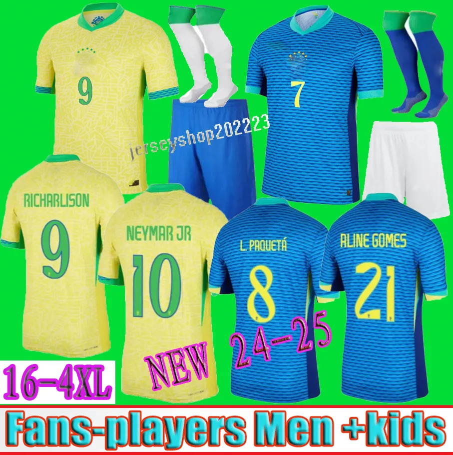 새로운 2024 CASEMIRO 예수 브라질 축구 유니폼 Richarlison Camiseta Raphinha Paqueta Vini Jr Rodrygo Brasil Maillots 축구 셔츠 남자 아이들 여자 팬 플레이어