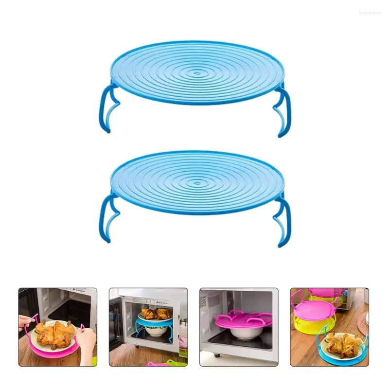 Kitchen Storage 2Pcs Microwave Tray Plate Stacker Grill Rack Multifunctional Steaming Racks With Handle Cooking Accessories