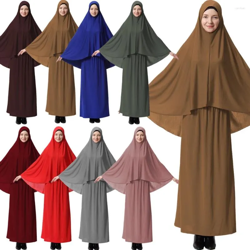 Ubranie etniczne 2pcs Abaya Muslim Women modlitewna Długa Hidżab Khimar Maxi Spódnica Zestaw islamski skromny szat Kaftan Overhead Abayas