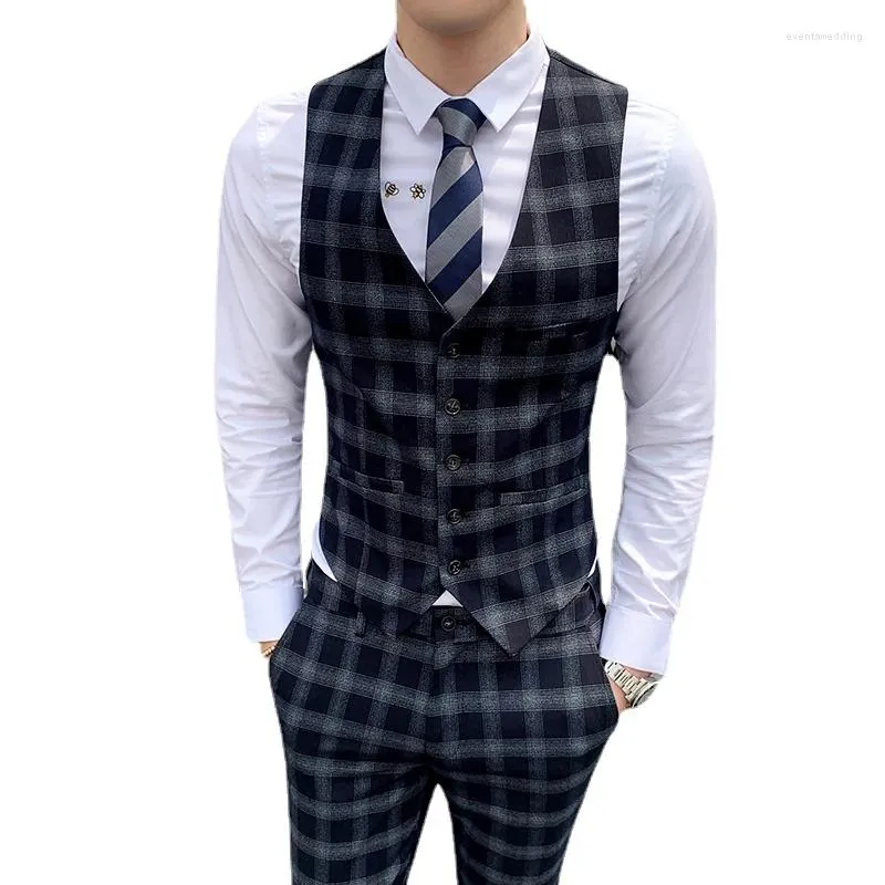 Chalecos para hombres Chaleco Chaleco para hombres Slim Ocio Traje a cuadros Caballeros Negocios Sin mangas Vintage Boda Vestido formal masculino