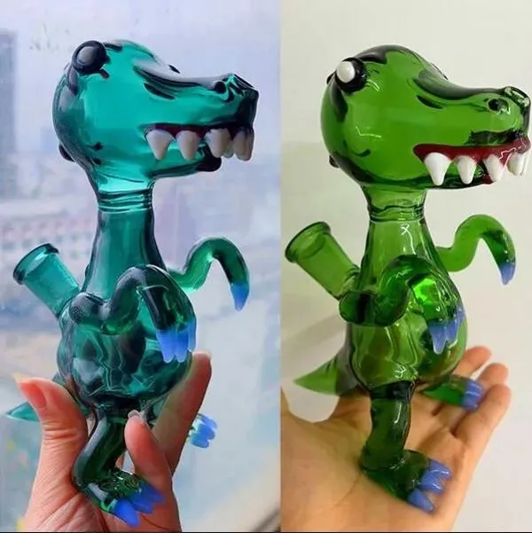 Dinossauro de vidro bong Hookahs Recycler Oil Rigs Water Bongs Smoke Pipes Heady Glass Dab Downstem Perc com articulação de 14mm