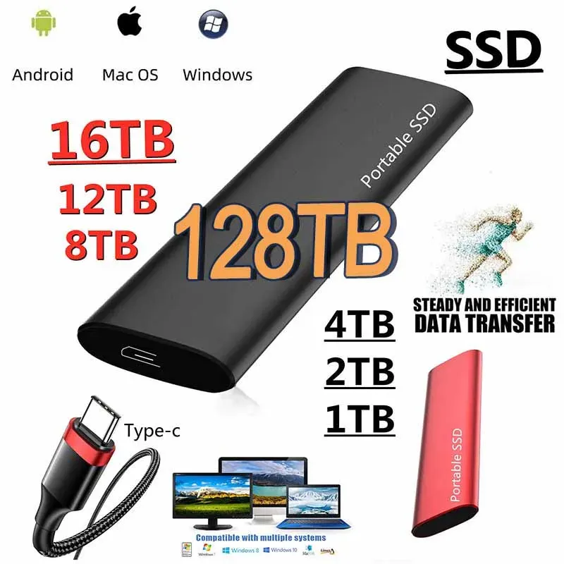 Unidades portáteis 1 TB SSD disco rígido externo TIPEC USB 3.1 de alta velocidade 500 GB de armazenamento externo Discos rígidos para laptops/Windows/Mac