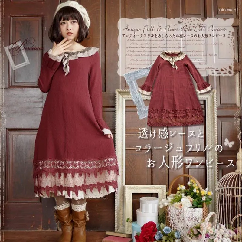 Vestidos casuais harajuku mori menina vestido mulheres solto irregular malha de manga completa lolita jacquard clássico feminino midi a273