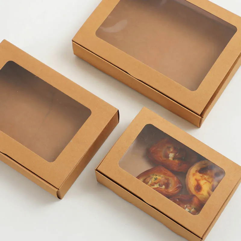 Kraft Paper Cake Box Clear Window Party Favor Gift  Bakery Box Packaging Box New Year Christmas Decoration LX6408