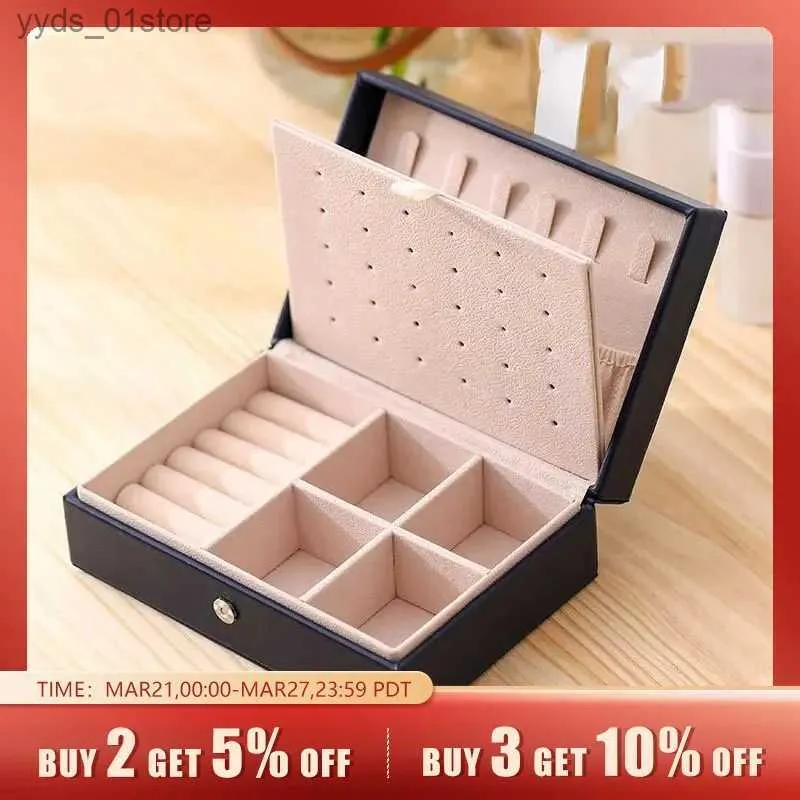 Jewelry Boxes 1pcs Double Layer Storage Box Ladies Princess Simple Style Leather Flip Type Jewelry Box Travel Home Portable Jewelry Box L240323