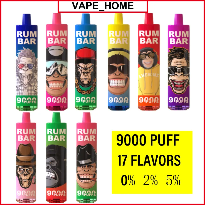 Rum Bar Puff 9K Tornado Tek Kullanımlık Vaper Fabrikası Toptan 9000 Puflar Sigara Electronique 17 Tatlar 0% 2% 5%