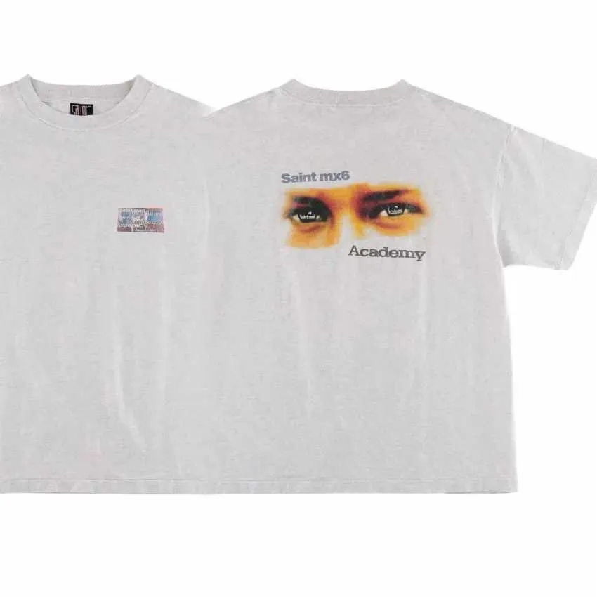 Мужские футболки 2024 Футболка с коротким рукавом с принтом «Сент-Майкл глаз» Мужчины Женщины 1 1 Высококачественные хлопковые футболки Мытая футболка в японском стиле J240322