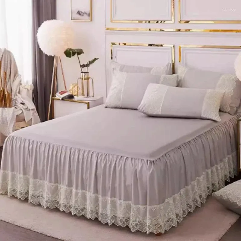 Bed Skirt Simple Solid Color Princess Bedspread Single Piece Lace Edge Protective Cover Household Dustproof Covers