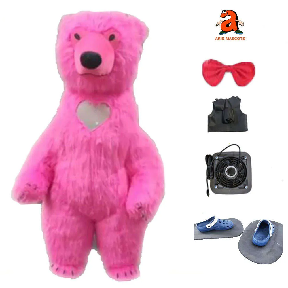 Mascot kostymer ierable promenad maskot rosa polär kostym hjärta form syn fönster vuxen full kropp bärbar pälsbjörn blow up kostym