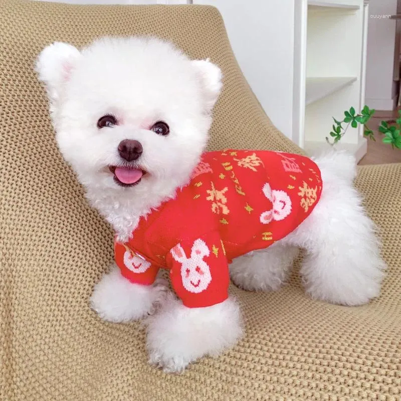 Vêtements pour chiens Vêtements de fête du printemps chinois Année Pull en tricot pour animaux de compagnie Schnauzer Chihuahua Vêtements Poméranie Bichon Caniche Costume Manteau