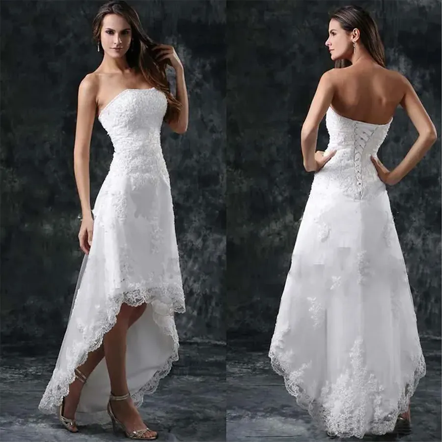 2024 Summer Beach Hi-Lo Full Lace A Line Line Wedding Dresses Bartylists Shorts Mortal Sality-Up Back Vestidos Dortals