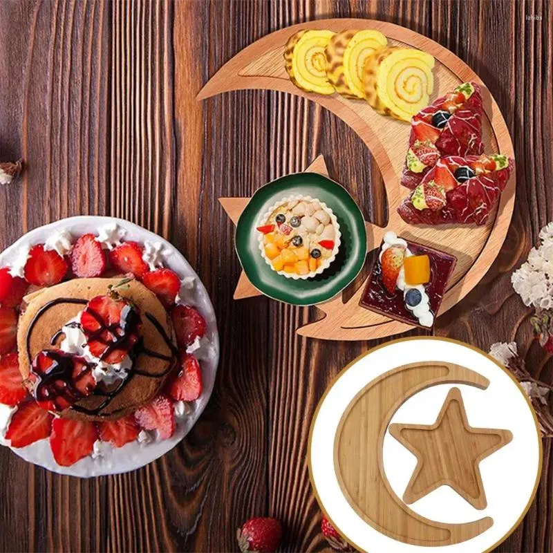 Assiettes, plateaux en forme d'étoile de lune, ensemble de plateaux en bois, service pour la Table de cuisine à domicile, facile à nettoyer, petit déjeuner