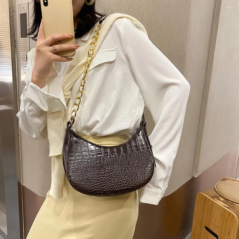 Shoulder Bags Casual Alligator Pattern Chain Hobo Solid Leather Underam Bag For Women Youth Ladies Simple Versatile