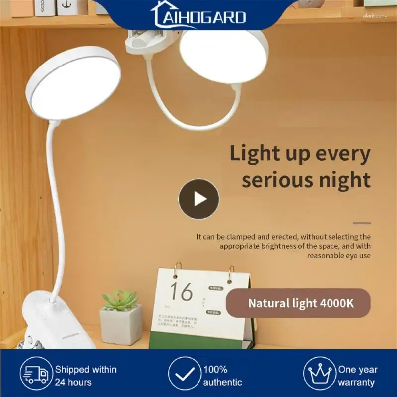 Bordslampor lampa USB laddningsbart skrivbord med klipp säng läsning bok nattljus ledning touch 3 lägen dimning ögonskydd
