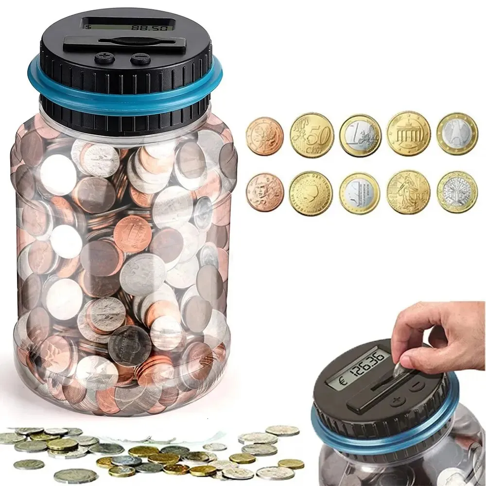 Mealheiro eletrônico contador moeda digital lcd contando caixa de poupança de dinheiro jar moedas armazenamento para dólares euro presentes 240314