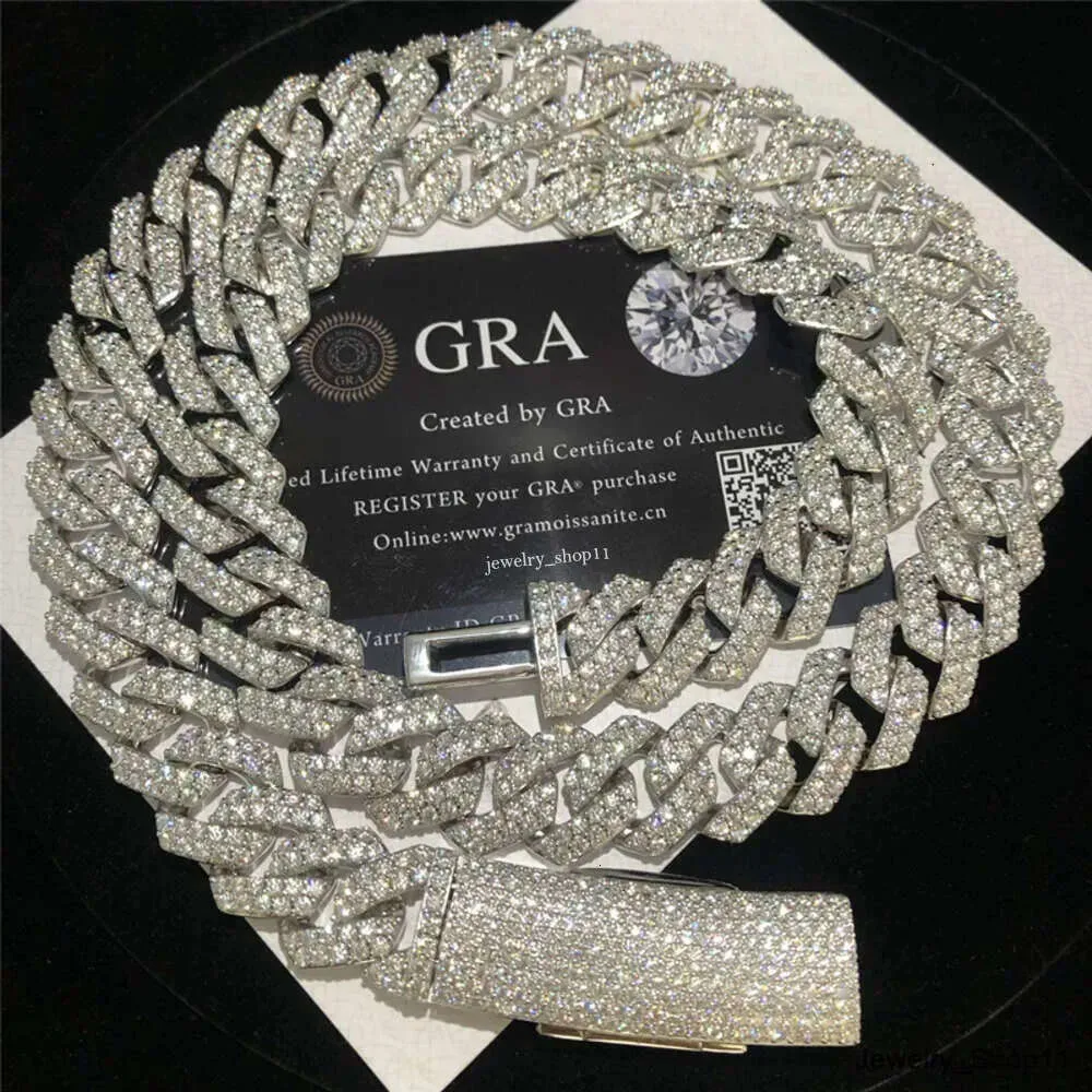 Colar gelado de alta qualidade, testador de diamantes vvs moissanite hip hop joias pulseira 15mm prata esterlina links cubanos