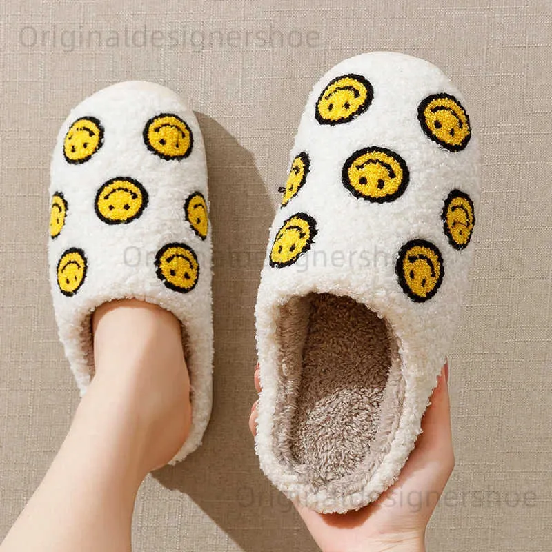 Pantoufles Petit visage mignon pantoufles chaussures de maison femmes maison dames intérieur hiver moelleux confortable maison confortable femmes chaussures T240323