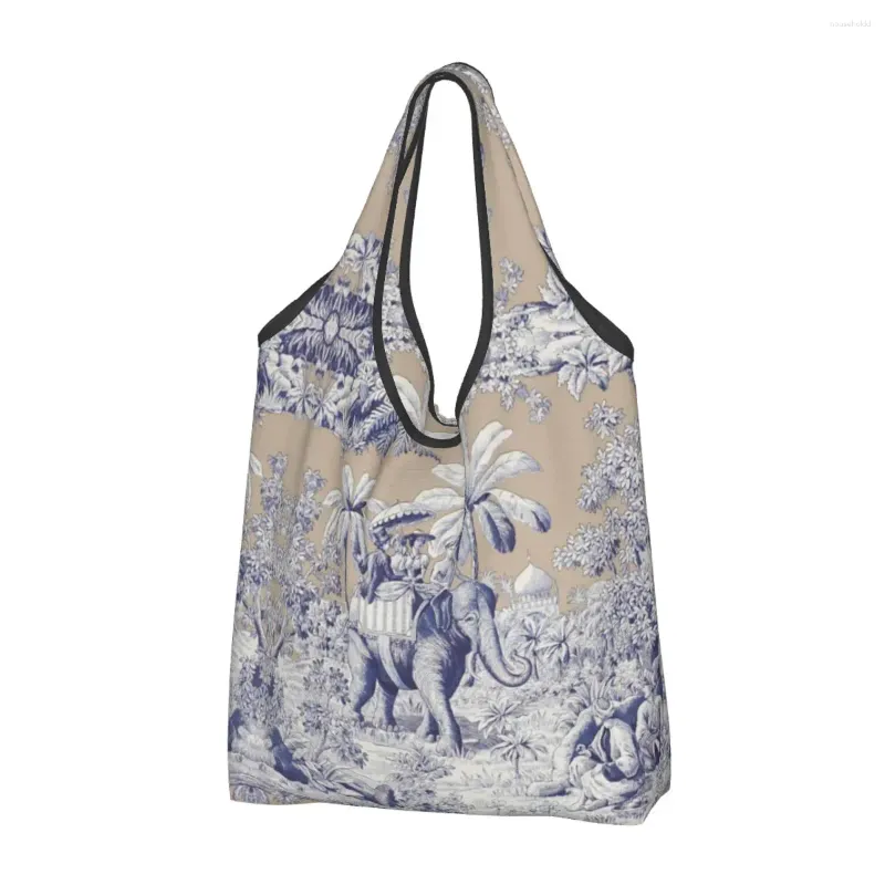 Borse portaoggetti Toile De Jouy blu navy Motivo francese Tote per la spesa Shopping Donna Borsa a tracolla Kawaii Borsa di grande capacità