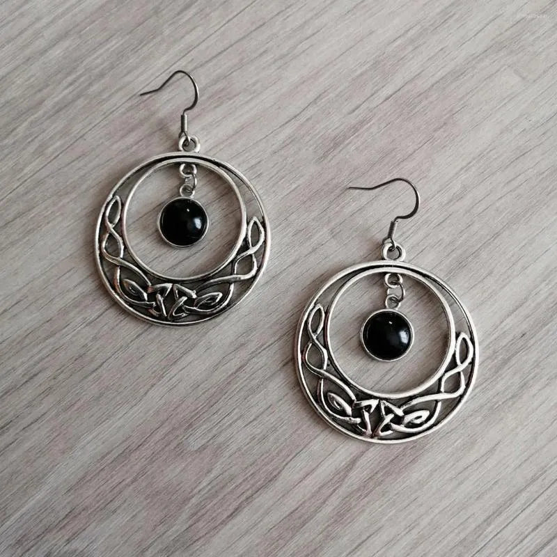 Dangle Earrings Celtic Knots Rings Onyx Interlacing Medieval Viking Norse Pagan