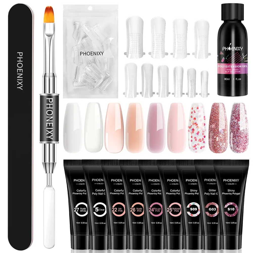 Kits Poly Nail Gel Set 15ML Gel d'extension des ongles Soak Off Gel UV Acrylique Gel Vernis Tout pour Extension Rapide Doigt Extension Kit d'outils pour Ongles